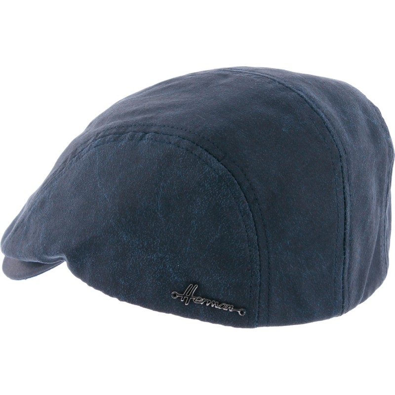 Casquette plate en fausse croute de cuir