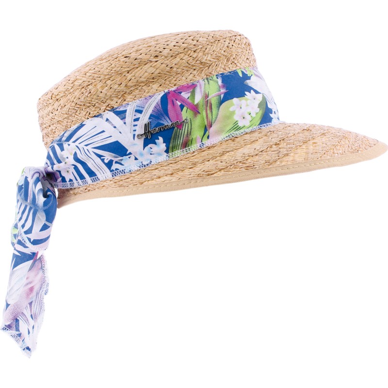 casquette de paille raphia femme avec foulard