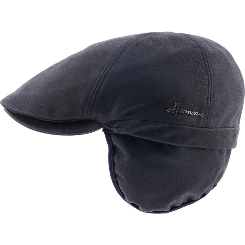 casquette homme hiver en cuir avec cache oreilles