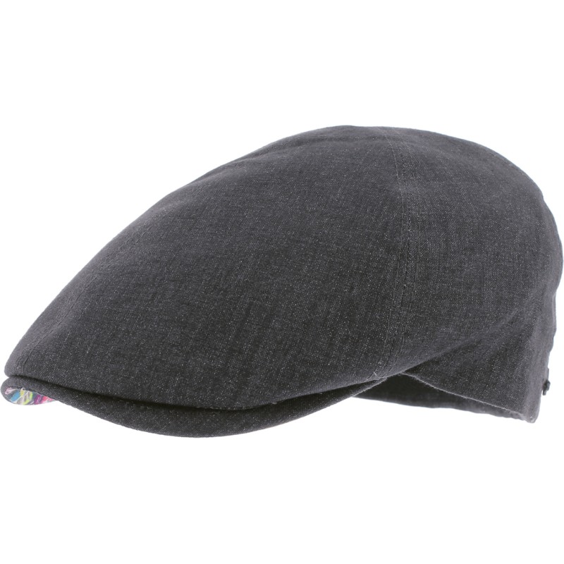 Plain color flat cap with pattern fabric under peak