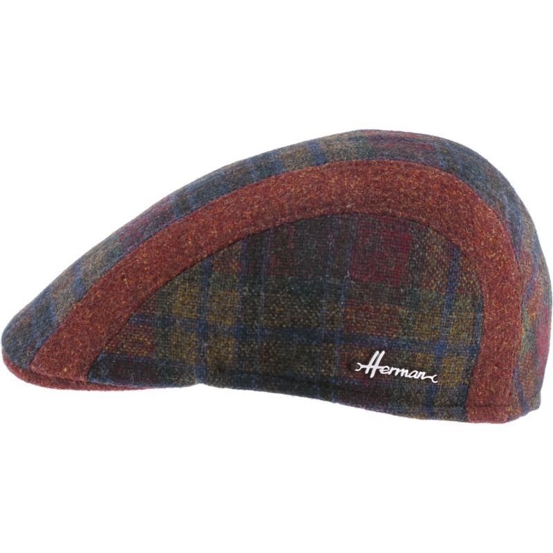 Shaped cap with two-tone fabrics (checked and plain)