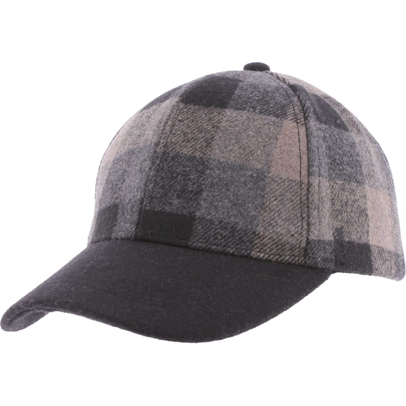 Casquette forme baseball en tweed à carreaux, visière unie