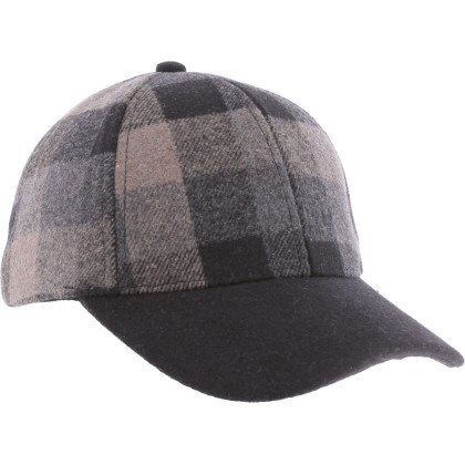 Casquette forme baseball en tweed à carreaux, visière unie