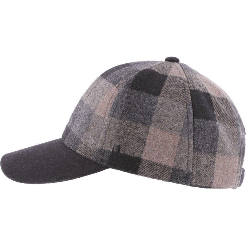 Casquette forme baseball en tweed à carreaux, visière unie