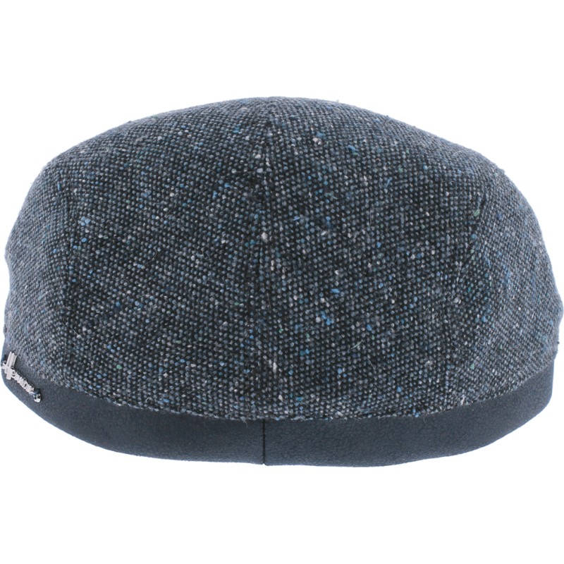 Casquette plate tweed avec bord en faux cuir