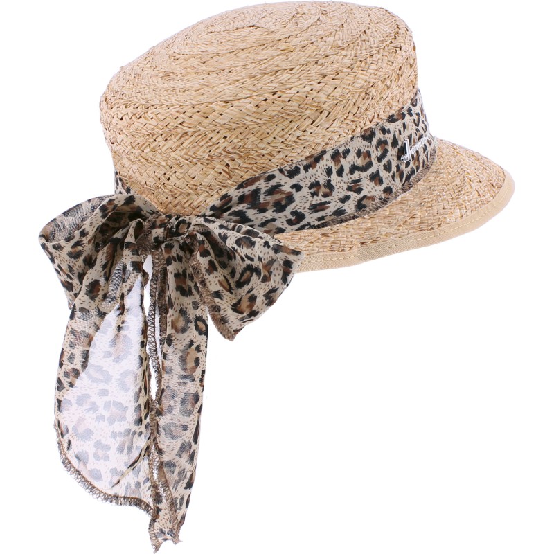 Raffia straw cap with scarf