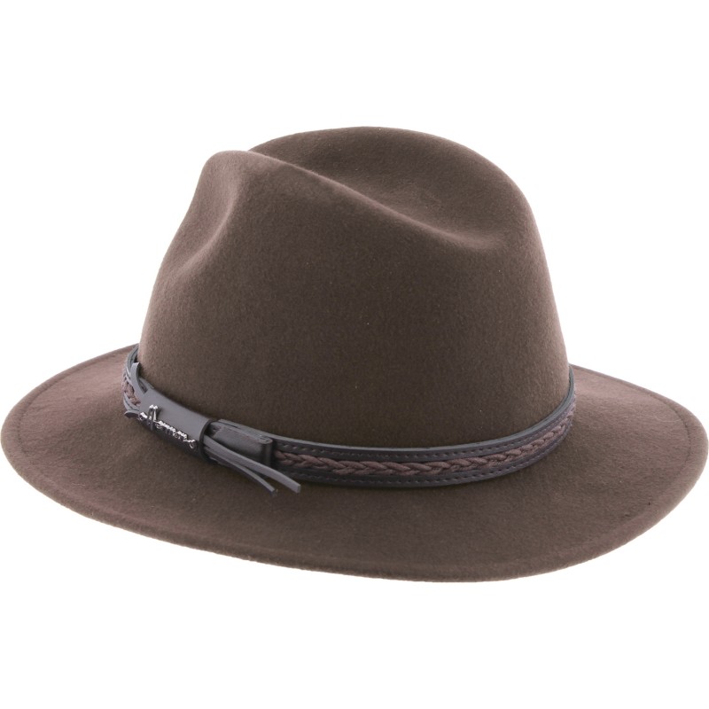 Chapeau adulte grand bord coupé cousu uni avec ceinture torsadée et ca