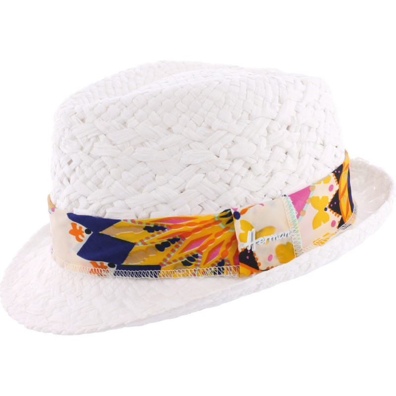 lala paper straw small brim hat with scarf