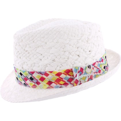 petit chapeau en paille papier blanc avec ruban