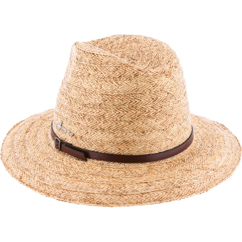 Large brim hat in raffia with straw and plain fabric braid and with le