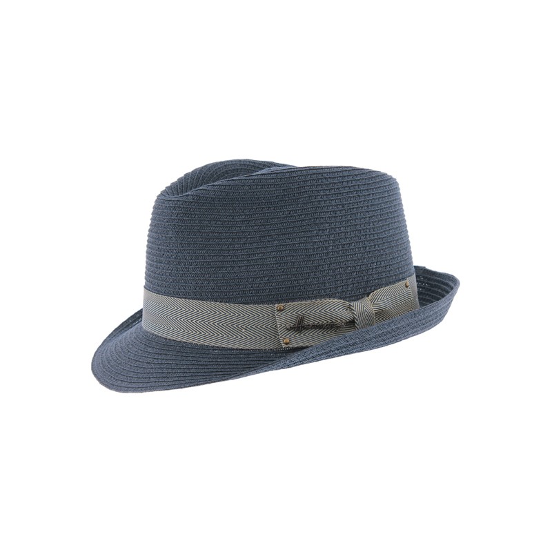 petit chapeau en paille papier bleu marine