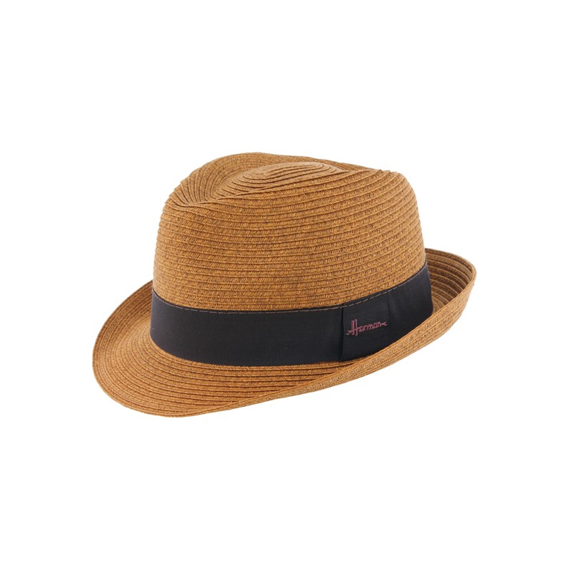 Chapeau paille papier chiné + gros grain uni