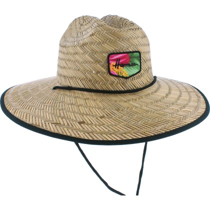 Chapeau paille naturelle grand bord  avec jugulaire dessous en tissu i