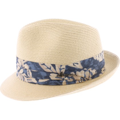 Chapeau petit bord relevé à l'arrière en paille papier cousue bandeau