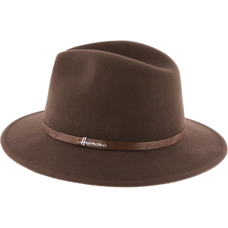 Large Brim felt hat with laether belt.