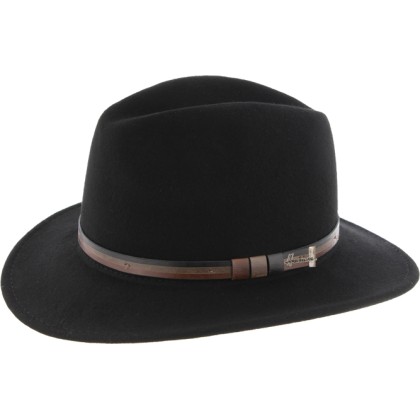 chapeau grand bord droit en feutre uni avec ceinture faux cuir