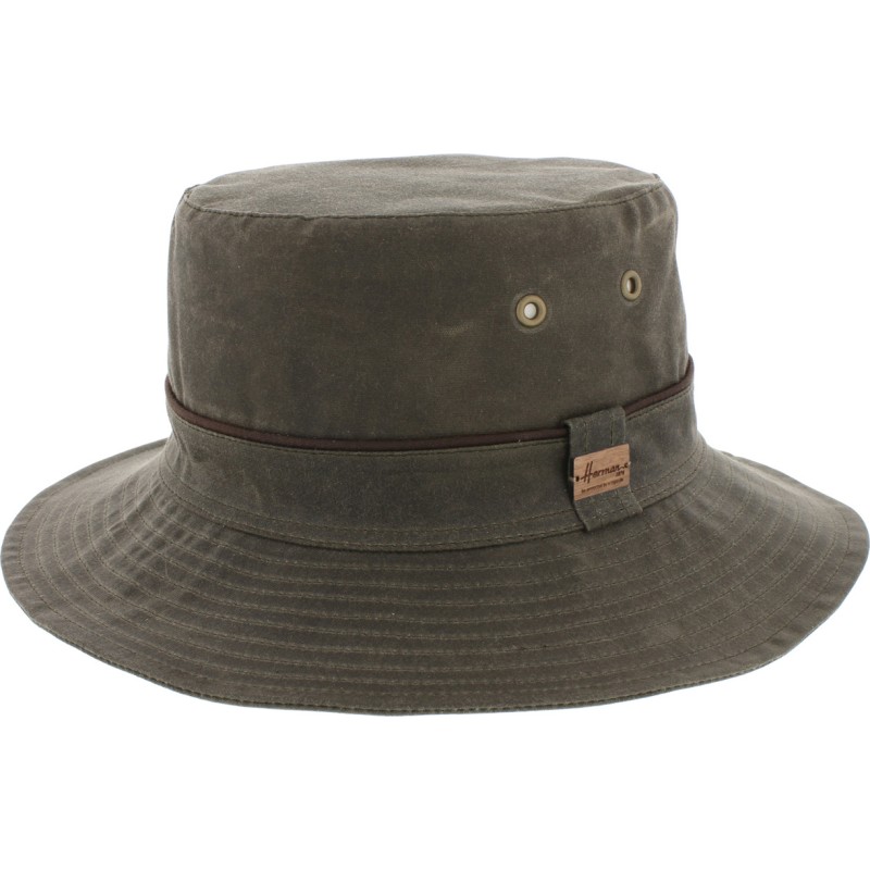 Chapeau Grand Bord Coton Huilé Uni Avec Piping Et Oeil