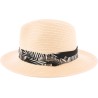 Large brim hat, in paper braid, pleated hatband and internal drawstrin