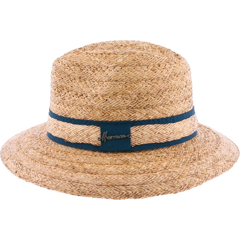 Large brim hat in raffia with straw and plain fabric braid and with le