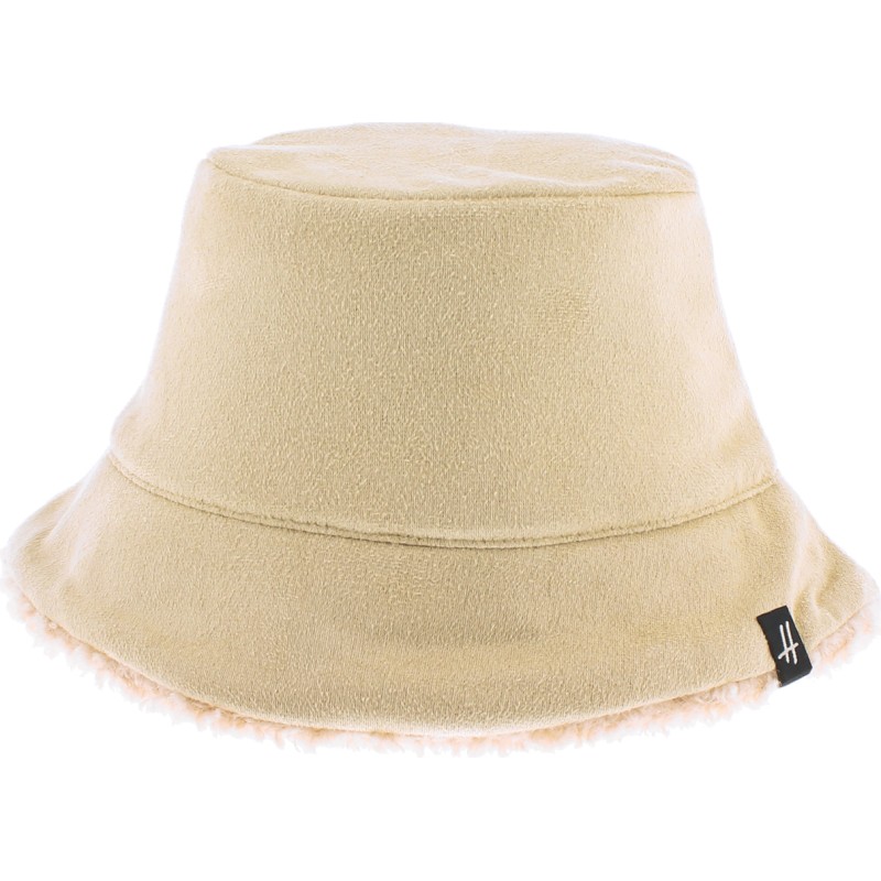 Flexible and reversible bucket hat in soft material on one side and pl