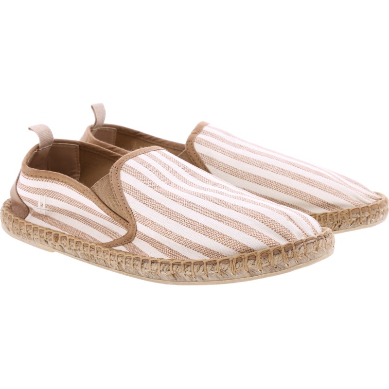 espadrille adulte a rayures blanches et beige