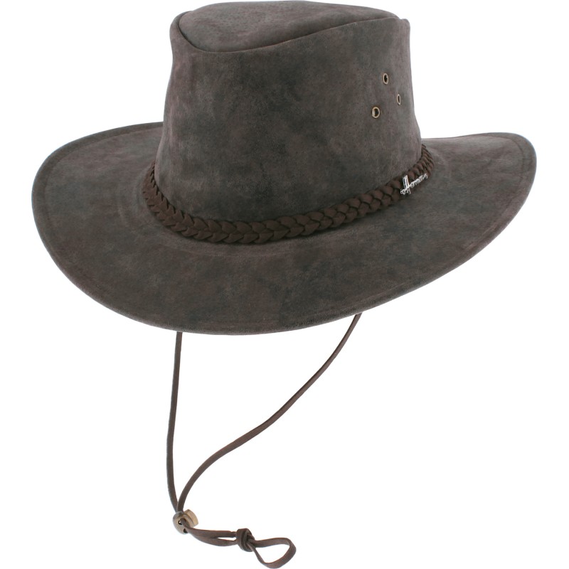 Chapeau grand bord en cuir, avec jugulaire