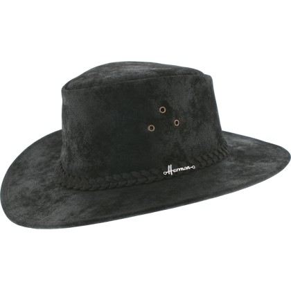 Large leather brim hat, with chin strap