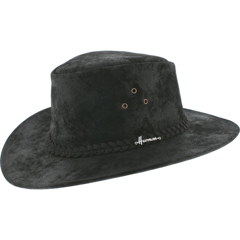 Chapeau grand bord en cuir, avec jugulaire