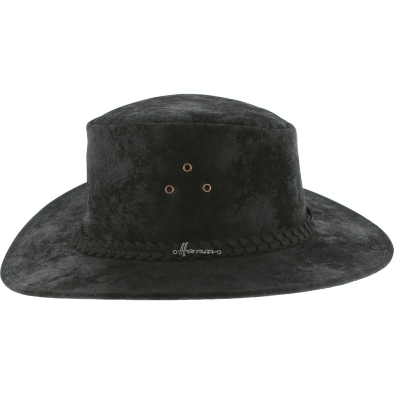 Chapeau grand bord en cuir, avec jugulaire