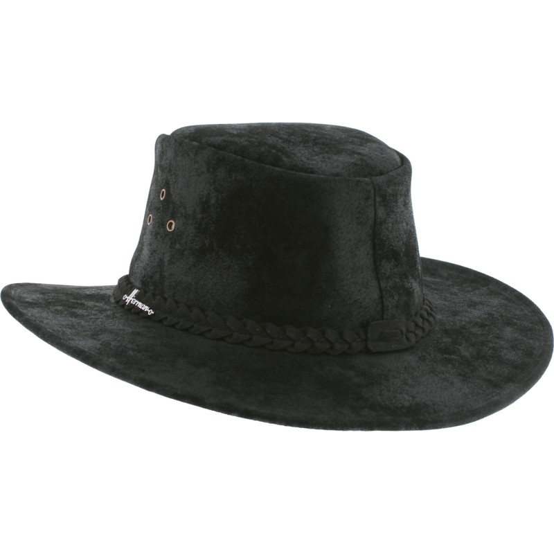 Large leather brim hat, with chin strap