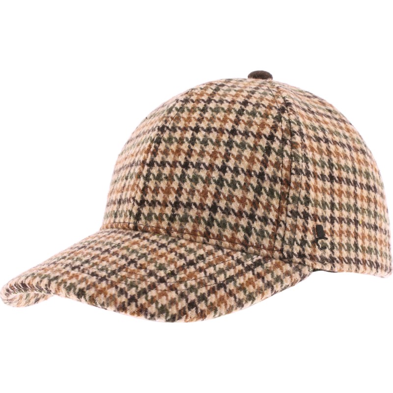 Casquette baseball adulte  a tissu motif pied de poule, beige