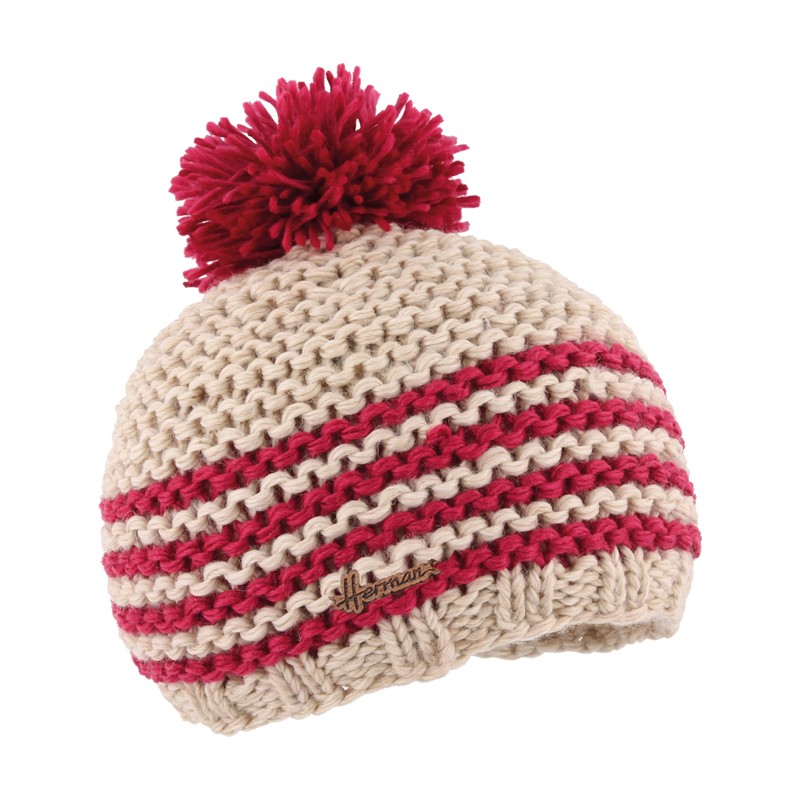 Striped beanie with pompom