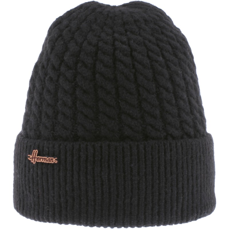 bonnet herman adulte, avec revers et doublure polaire, coloris noir