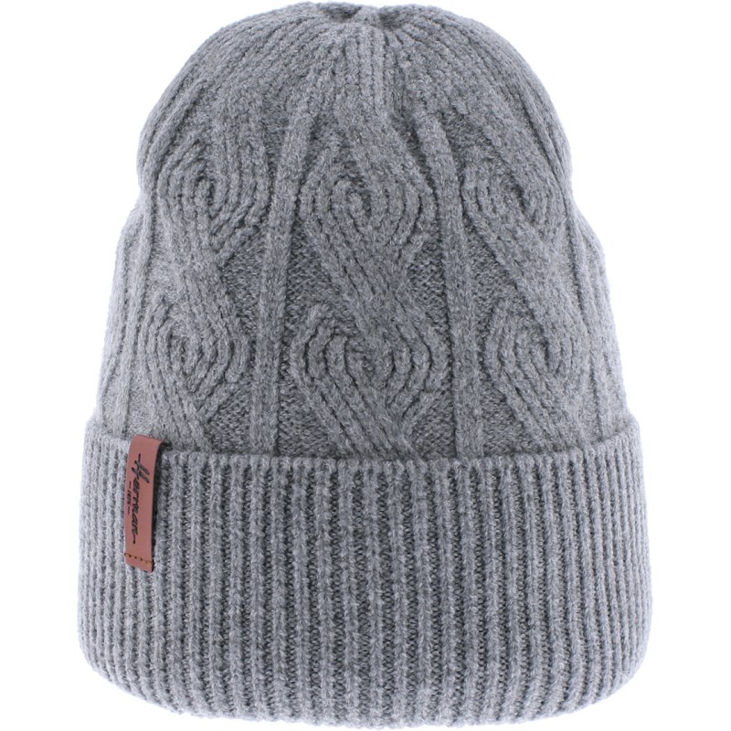 bonnet herman adulte avec revers et torsades, coloris gris