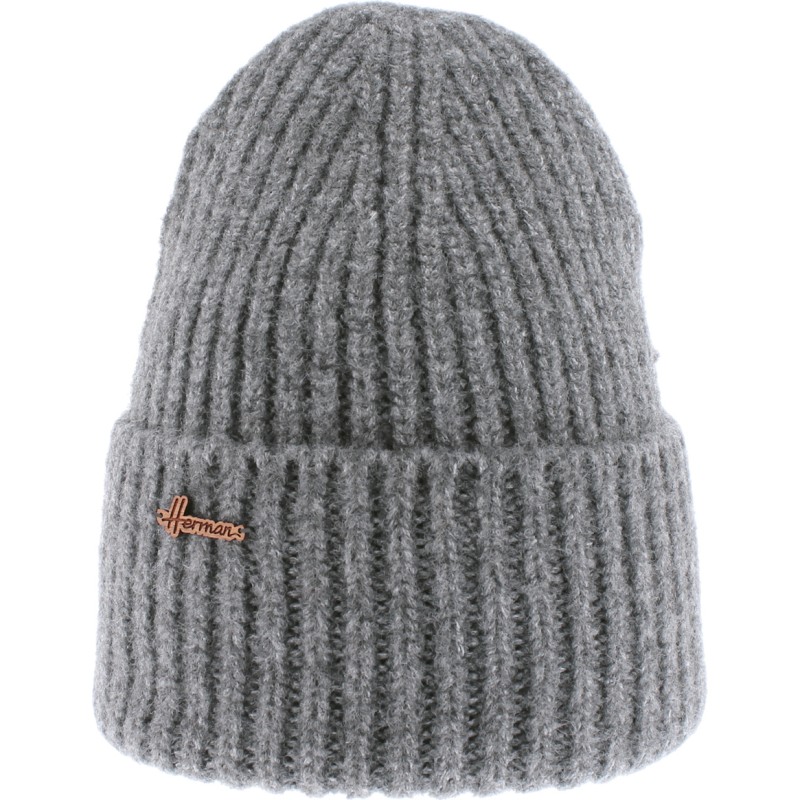 bonnet adulte herman en maille cotelée avec revers, coloris gris