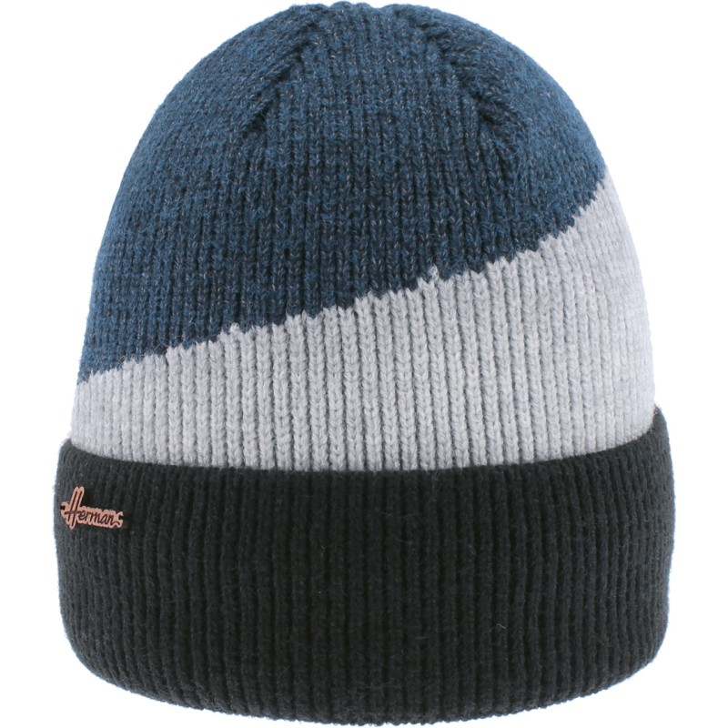 bonnet herman hiver, en maille tricolore avec revers