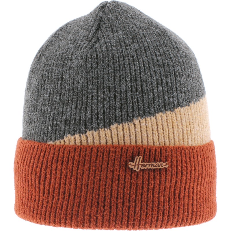 Adult cuffed beanie, tricolor decor, with interior plush