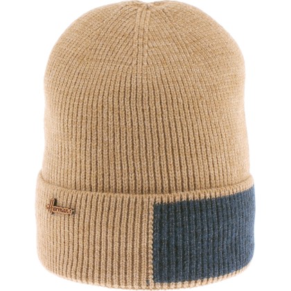 Adult cuffed beanie, two-tone decor, with interior plush