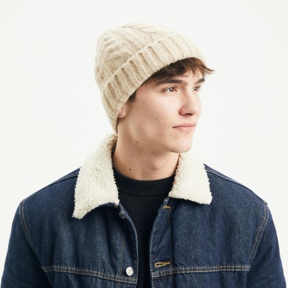 bonnet homme, adulte, automne hiver, en maille torsadée avec revers