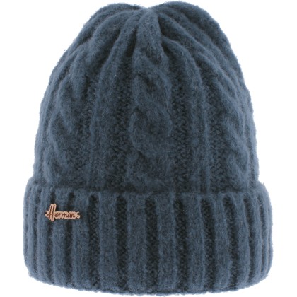 bonnet herman adulte, automne hiver, en maille torsadée avec revers, coloris marine