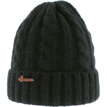 bonnet herman adulte, automne hiver, en maille torsadée avec revers, coloris noir