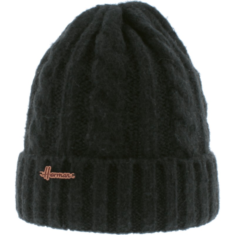 bonnet herman adulte, automne hiver, en maille torsadée avec revers, coloris noir