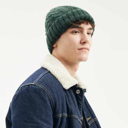 bonnet homme ou adulte, automne hiver, en maille torsadée avec revers