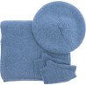 beret herman, set avec echarpe et mitaines bleu