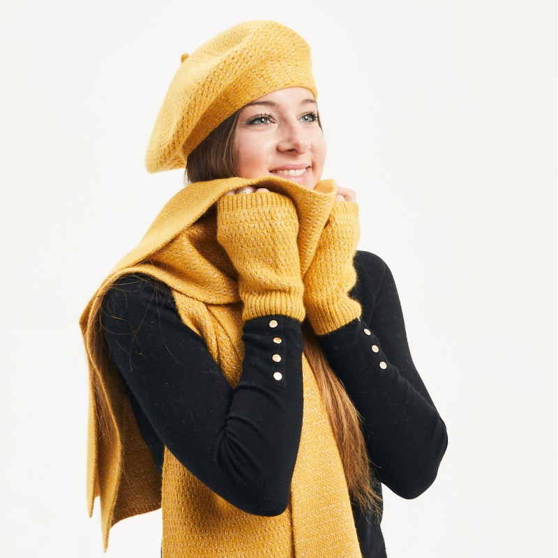 Set hiver femme avec beret, echarpe et mitaines herman