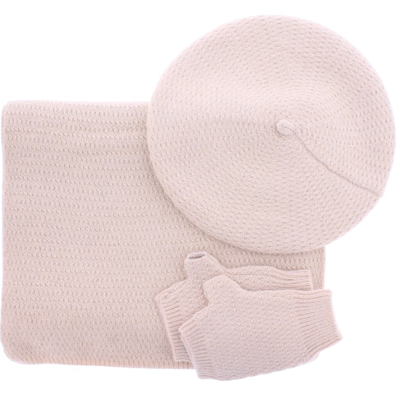 Set hiver femme avec beret, echarpe et mitaines, coloris rose