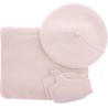 Set hiver femme avec beret, echarpe et mitaines, coloris rose