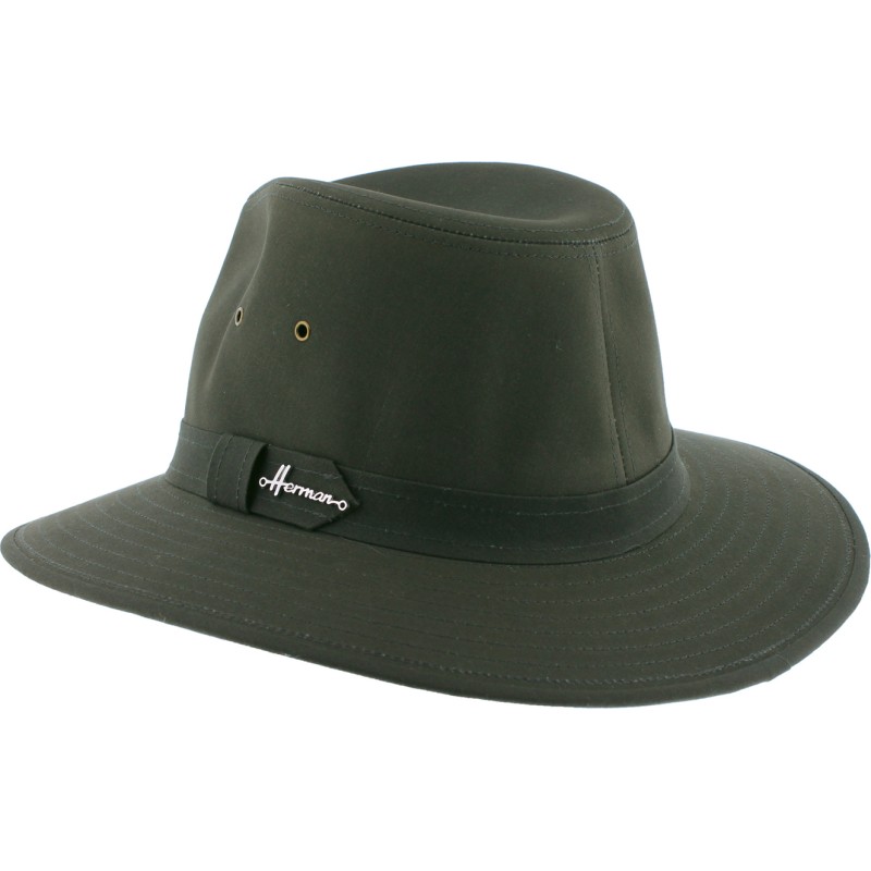 Chapeau imperméable grand bord en coton huilé