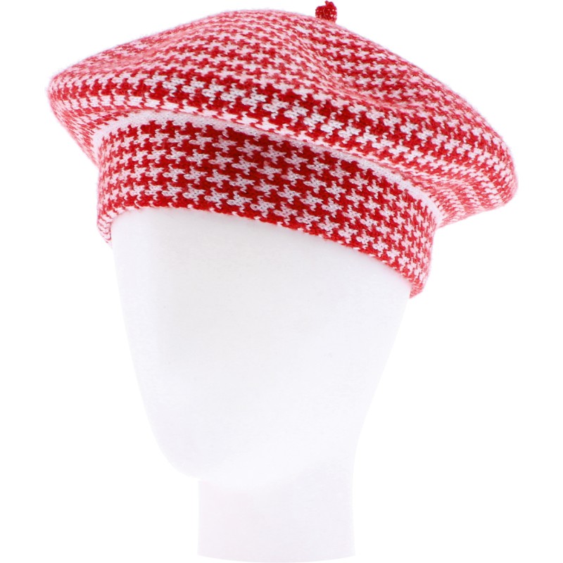 Beret femmes hiver vichy rouge et blanc