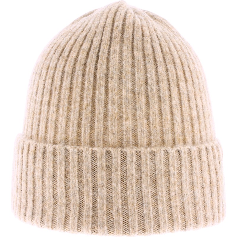 Women's mottled knit beanie with badge and turn-ups